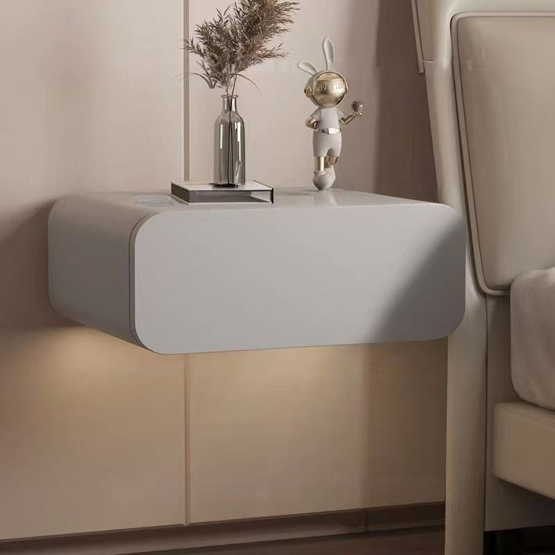 Contemporary Nordic Rectangular Pine Wood Microfiber Leather Suspended Nightstand 1-Drawer For Bedroom