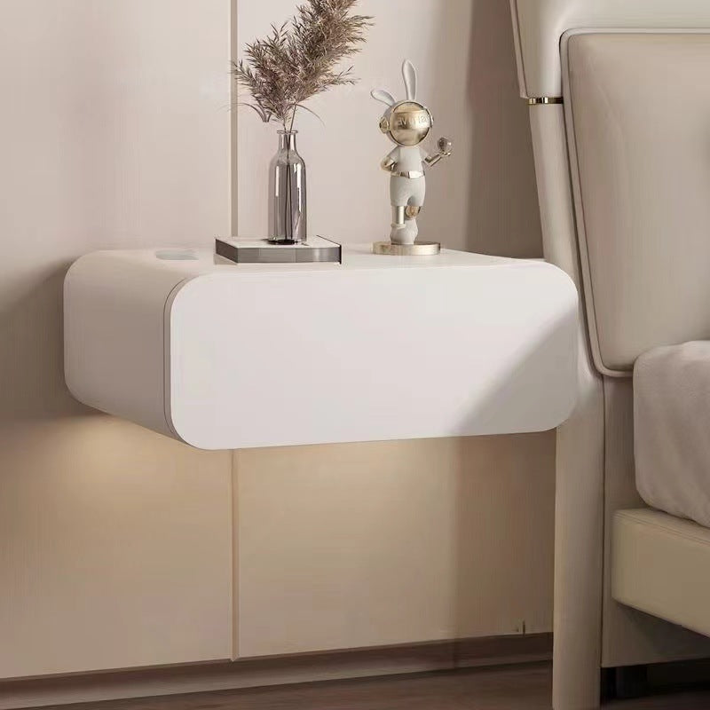 Contemporary Nordic Rectangular Pine Wood Microfiber Leather Suspended Nightstand 1-Drawer For Bedroom