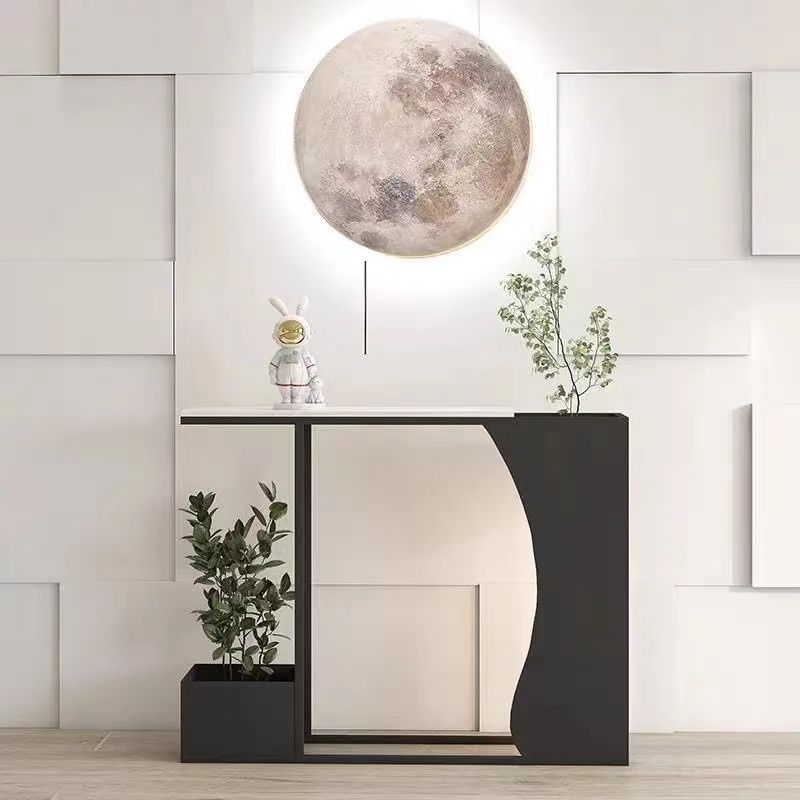 Modern Minimalist Ultra-Narrow Geometric Iron Marble Console Table 2-Tier For Entryway