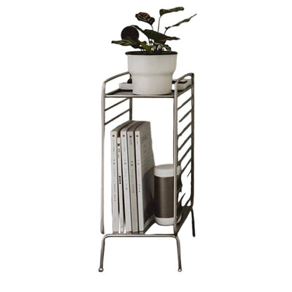 Modern Minimalist Lines Rectangular Stainless Steel End Table 2-Tier For Living Room