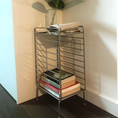 Modern Minimalist Lines Rectangular Stainless Steel End Table 2-Tier For Living Room