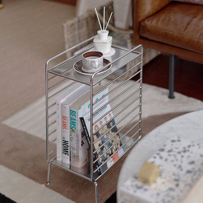 Modern Minimalist Lines Rectangular Stainless Steel End Table 2-Tier For Living Room