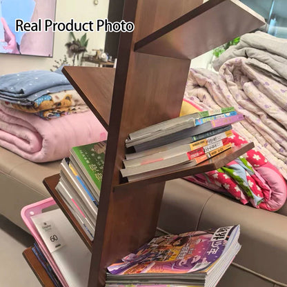 Contemporary Creative Large Capacity Christmas Tree Rubberwood Floor-Standing Bookshelf 8-Shelf For Study