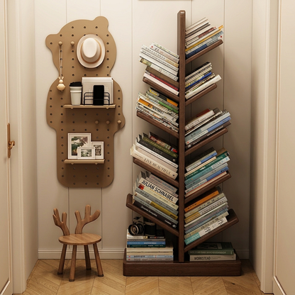 Contemporary Creative Large Capacity Christmas Tree Rubberwood Floor-Standing Bookshelf 8-Shelf For Study