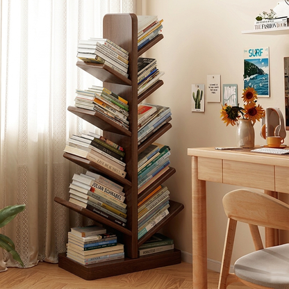 Contemporary Creative Large Capacity Christmas Tree Rubberwood Floor-Standing Bookshelf 8-Shelf For Study