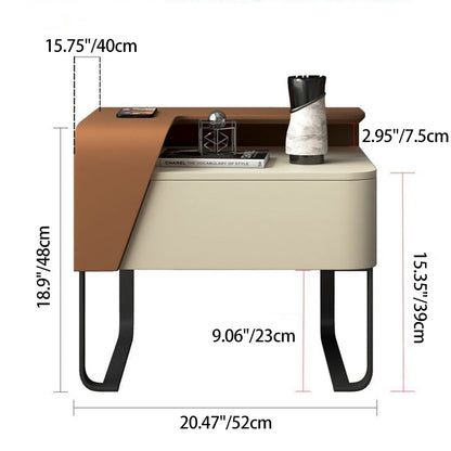 Contemporary Nordic Rectangular Carbon Steel Engineered Wood MDF Nightstand 1-Drawer For Bedroom