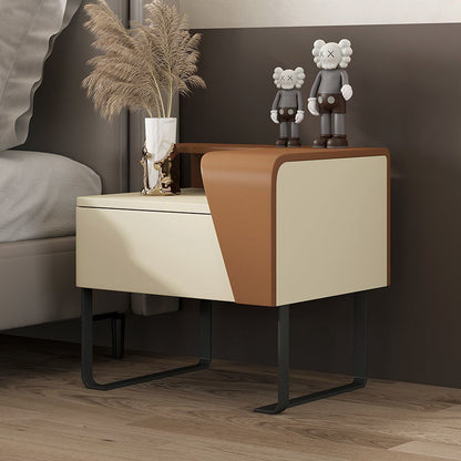 Contemporary Nordic Rectangular Carbon Steel Engineered Wood MDF Nightstand 1-Drawer For Bedroom