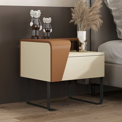 Contemporary Nordic Rectangular Carbon Steel Engineered Wood MDF Nightstand 1-Drawer For Bedroom