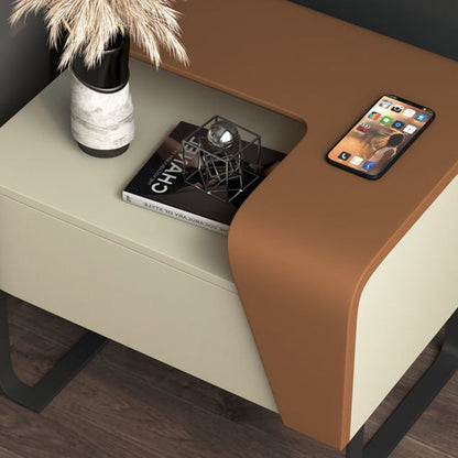 Contemporary Nordic Rectangular Carbon Steel Engineered Wood MDF Nightstand 1-Drawer For Bedroom