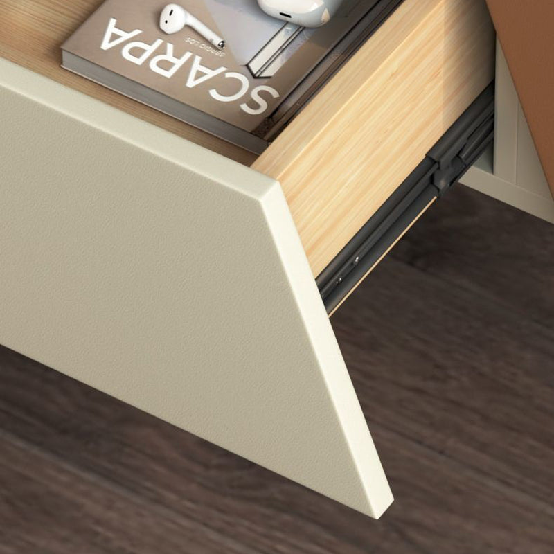 Contemporary Nordic Rectangular Carbon Steel Engineered Wood MDF Nightstand 1-Drawer For Bedroom