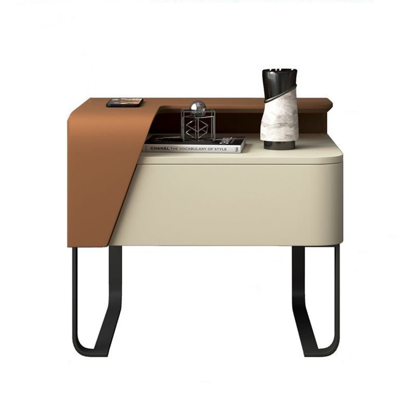 Contemporary Nordic Rectangular Carbon Steel Engineered Wood MDF Nightstand 1-Drawer For Bedroom