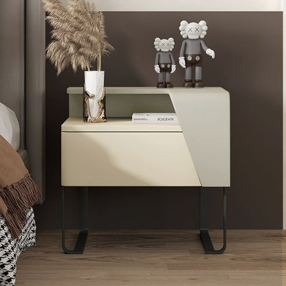 Contemporary Nordic Rectangular Carbon Steel Engineered Wood MDF Nightstand 1-Drawer For Bedroom