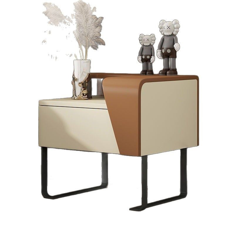 Contemporary Nordic Rectangular Carbon Steel Engineered Wood MDF Nightstand 1-Drawer For Bedroom