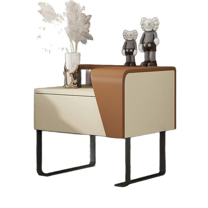 Contemporary Nordic Rectangular Carbon Steel Engineered Wood MDF Nightstand 1-Drawer For Bedroom