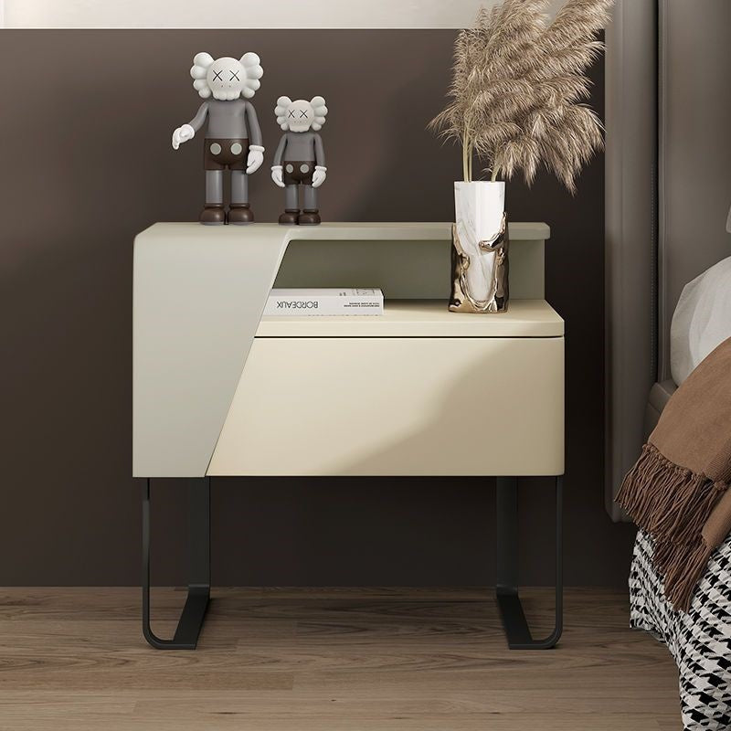 Contemporary Nordic Rectangular Carbon Steel Engineered Wood MDF Nightstand 1-Drawer For Bedroom