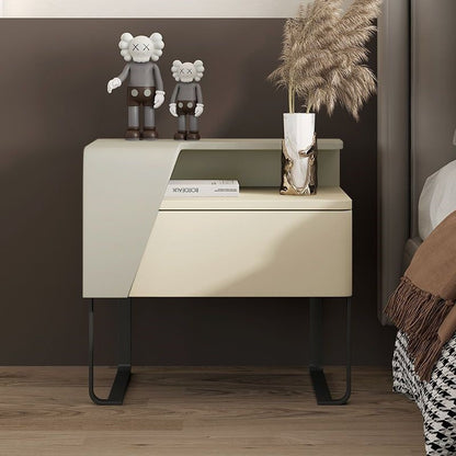 Contemporary Nordic Rectangular Carbon Steel Engineered Wood MDF Nightstand 1-Drawer For Bedroom