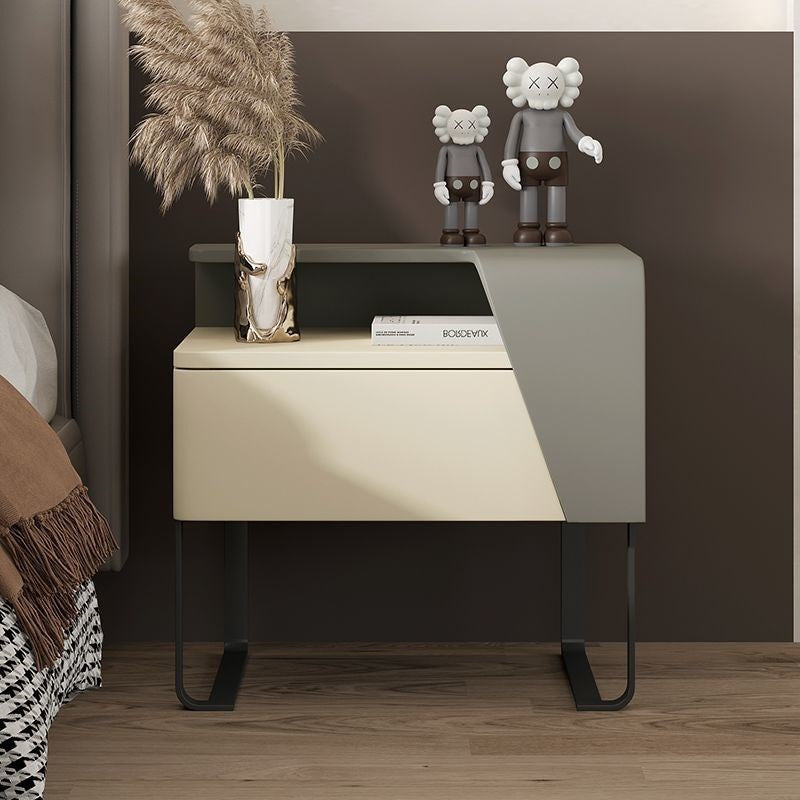 Contemporary Nordic Rectangular Carbon Steel Engineered Wood MDF Nightstand 1-Drawer For Bedroom