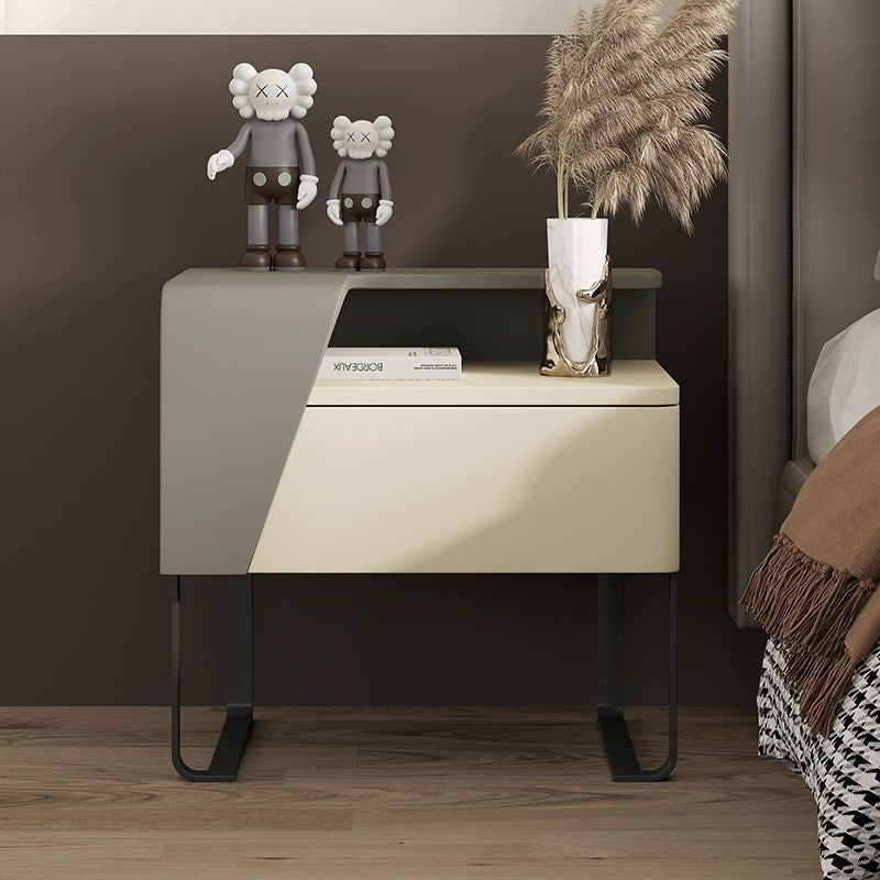 Contemporary Nordic Rectangular Carbon Steel Engineered Wood MDF Nightstand 1-Drawer For Bedroom