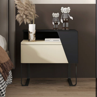 Contemporary Nordic Rectangular Carbon Steel Engineered Wood MDF Nightstand 1-Drawer For Bedroom