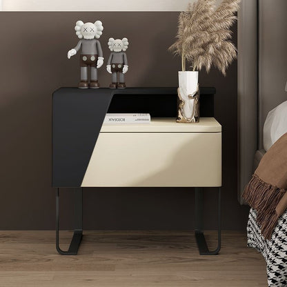 Contemporary Nordic Rectangular Carbon Steel Engineered Wood MDF Nightstand 1-Drawer For Bedroom