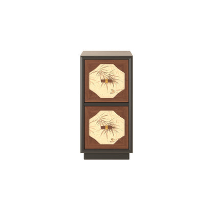 Traditional Chinese Narrow Rectangular Plywood Pine Wood Nightstand 2-Drawer For Bedroom