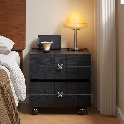 Traditional Vintage Rotatable Rectangular Pine Wood Plywood Stainless Steel Movable Nightstand 2-Drawer For Bedroom