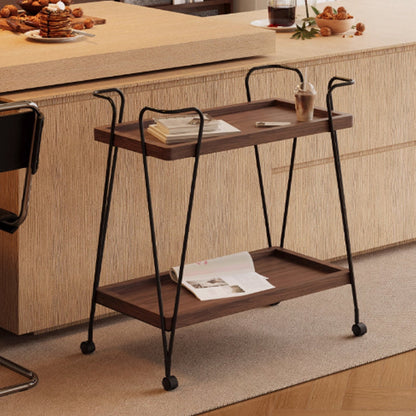 Modern Simplicity Movable Rectangular Iron Ecological Wood Board End Table 2-Tier For Living Room