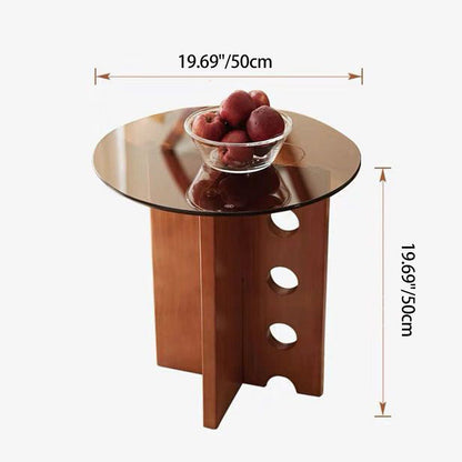 Traditional Vintage Round Solid Wood Glass Coffee Table 1-Tier For Living Room