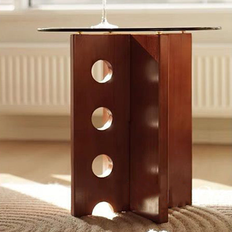 Traditional Vintage Round Solid Wood Glass Coffee Table 1-Tier For Living Room