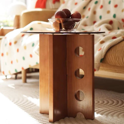 Traditional Vintage Round Solid Wood Glass Coffee Table 1-Tier For Living Room