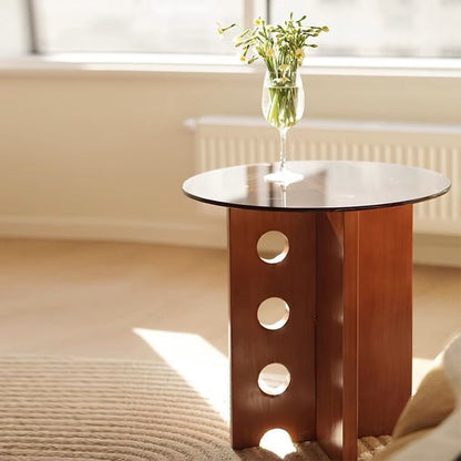 Traditional Vintage Round Solid Wood Glass Coffee Table 1-Tier For Living Room