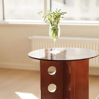 Traditional Vintage Round Solid Wood Glass Coffee Table 1-Tier For Living Room