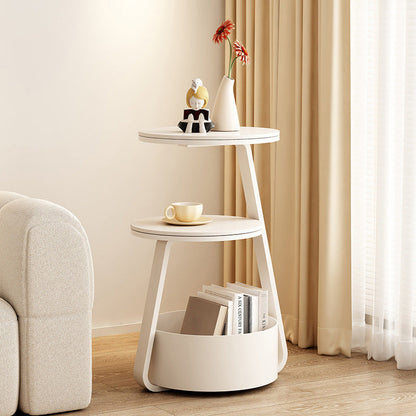 Contemporary Nordic Round Rock Slab Iron End Table 3-Tier For Living Room