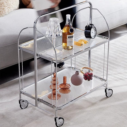 Modern Minimalist Foldable Rectangular Iron Glass Movable End Table 2-Tier For Living Room
