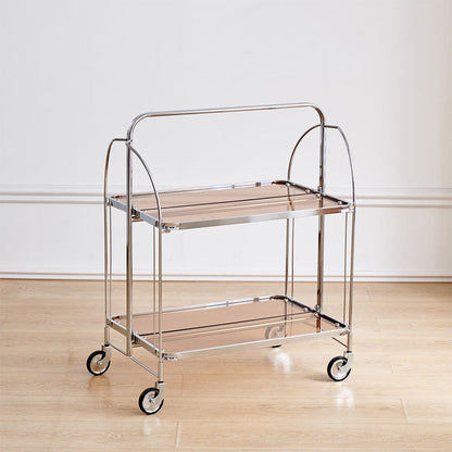 Modern Minimalist Foldable Rectangular Iron Glass Movable End Table 2-Tier For Living Room