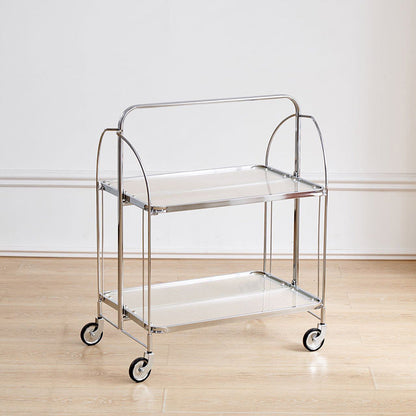 Modern Minimalist Foldable Rectangular Iron Glass Movable End Table 2-Tier For Living Room