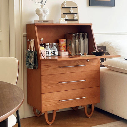 Contemporary Retro Rectangular Large Capacity Ash Wood Plywood Storage Cabinet 3-Drawer For Living Room