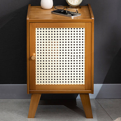 Traditional Rustic Rectangular Nan Bamboo Engineered Wood Plastic Rattan Nightstand 1-Cabinet For Bedroom