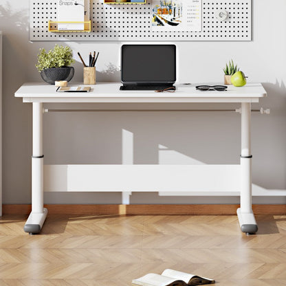 Modern Simplicity Liftable Rectangular Solid Wood & Solid Wood Particle Board Carbon Steel Desk 1-Tier For Home Office