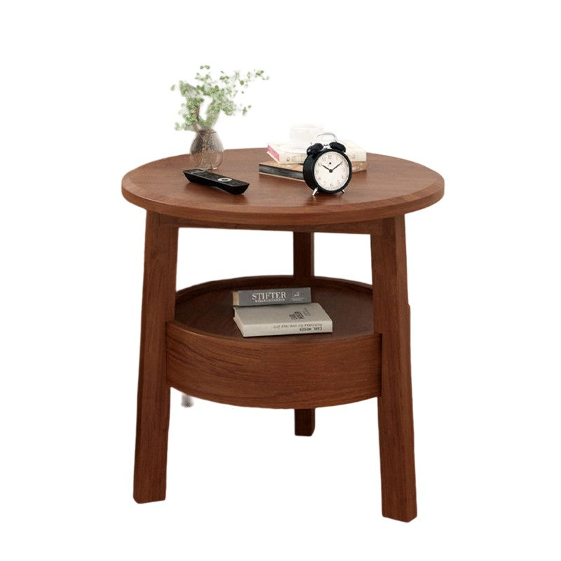 Modern Minimalist Round Rubberwood Plywood Side Table 1-Drawer For Living Room
