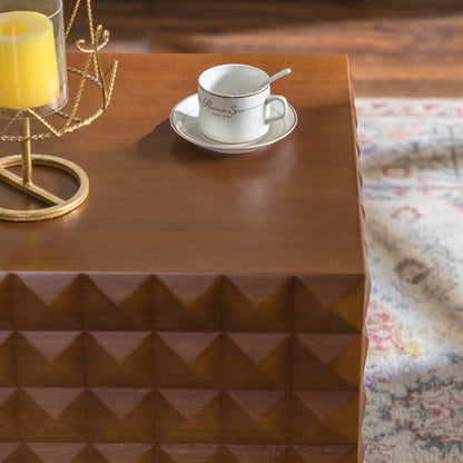 Traditional Vintage Square Geometric Carved Pattern MDF Coffee Table 1-Tier For Living Room