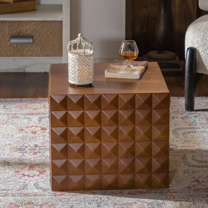 Traditional Vintage Square Geometric Carved Pattern MDF Coffee Table 1-Tier For Living Room