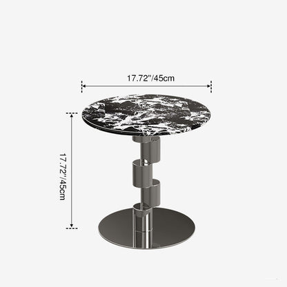 Contemporary Industrial Round & Misaligned Cylinder Stainless Steel Marble Coffee Table 1-Tier For Living Room