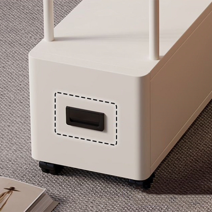Modern Minimalist Ultra-Narrow Rectangular Tempered Glass Metal Particle Board Movable End Table 1-Drawer For Bedroom