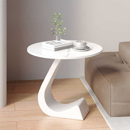 Modern Minimalist Round Rock Slab Carbon Steel End Table 1-Tier For Living Room