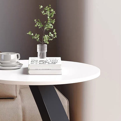 Modern Minimalist Round Rock Slab Carbon Steel End Table 1-Tier For Living Room