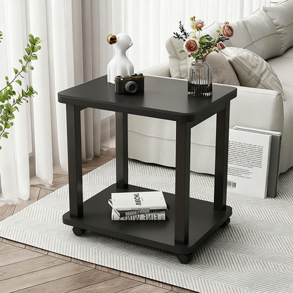 Modern Minimalist Rectangular Tempered Glass Carbon Steel Artificial Board Coffee Table 2-Tier For Living Room