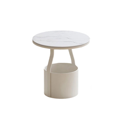 Modern Minimalist Round Rock Slab Glass Iron End Table 1-Basket For Living Room