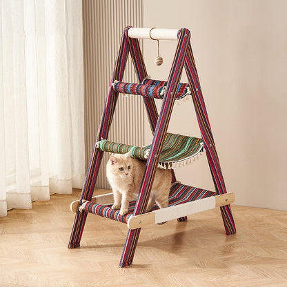Modern Minimalist Triangle Hemp Rope Plywood Cat Tower 3-Tier For Living Room