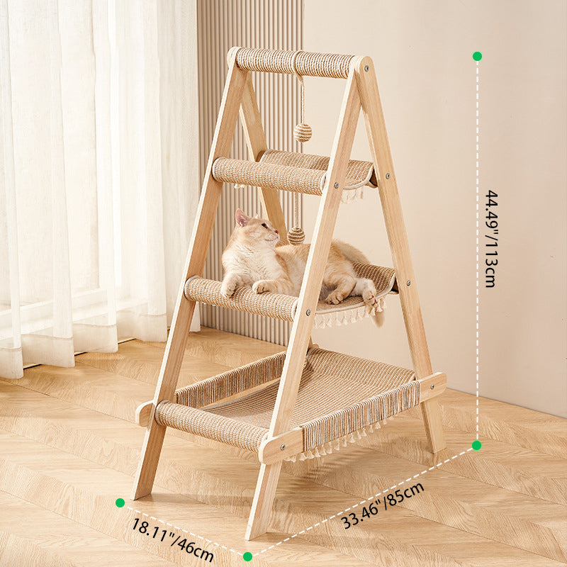 Modern Minimalist Triangle Hemp Rope Plywood Cat Tower 3-Tier For Living Room